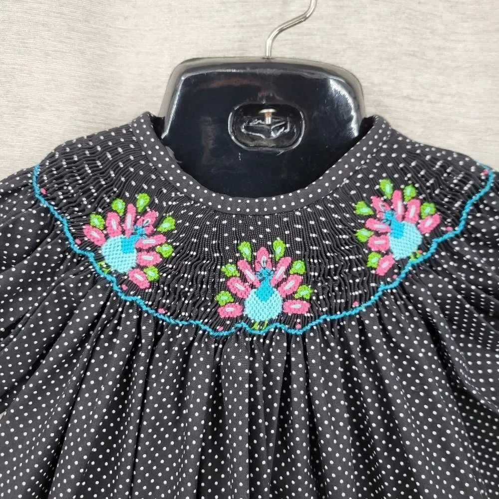Stellybelly Turkey Thanksgiving Smocked Black Polka Dot Ricrac Trim Girls' Top